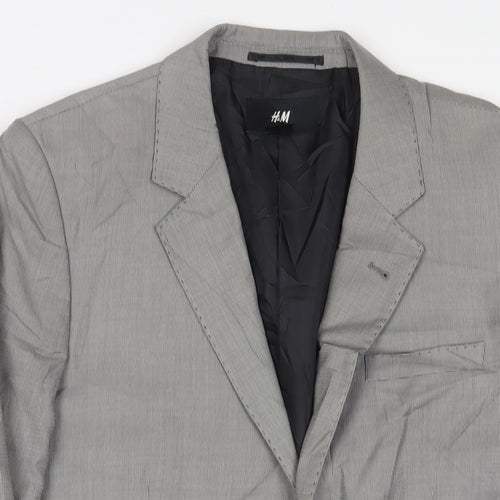 H&M Mens Grey Plaid Polyester Jacket Suit Jacket Size 38 Regular