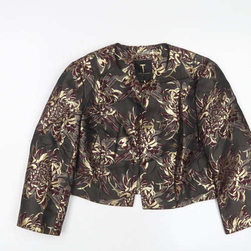 Ted Baker Womens Grey Floral Jacket Blazer Size S Hook & Eye