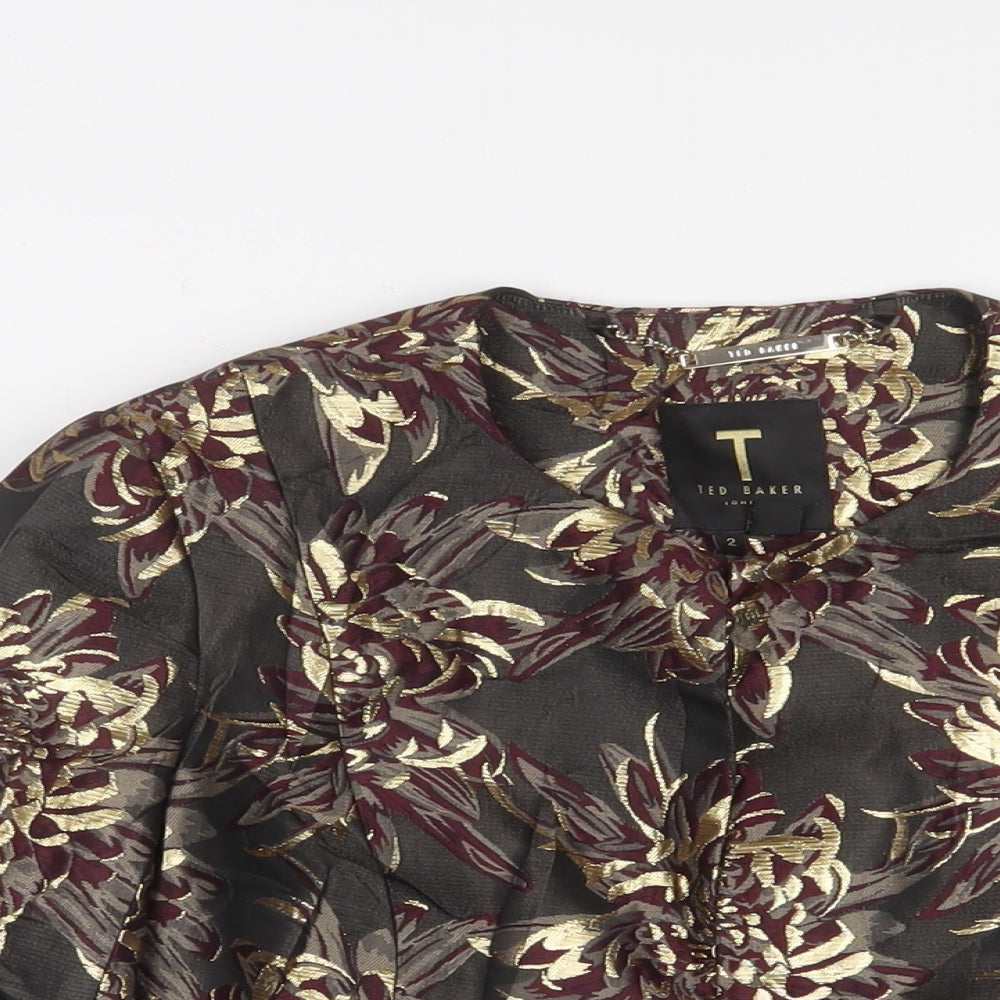 Ted Baker Womens Grey Floral Jacket Blazer Size S Hook & Eye