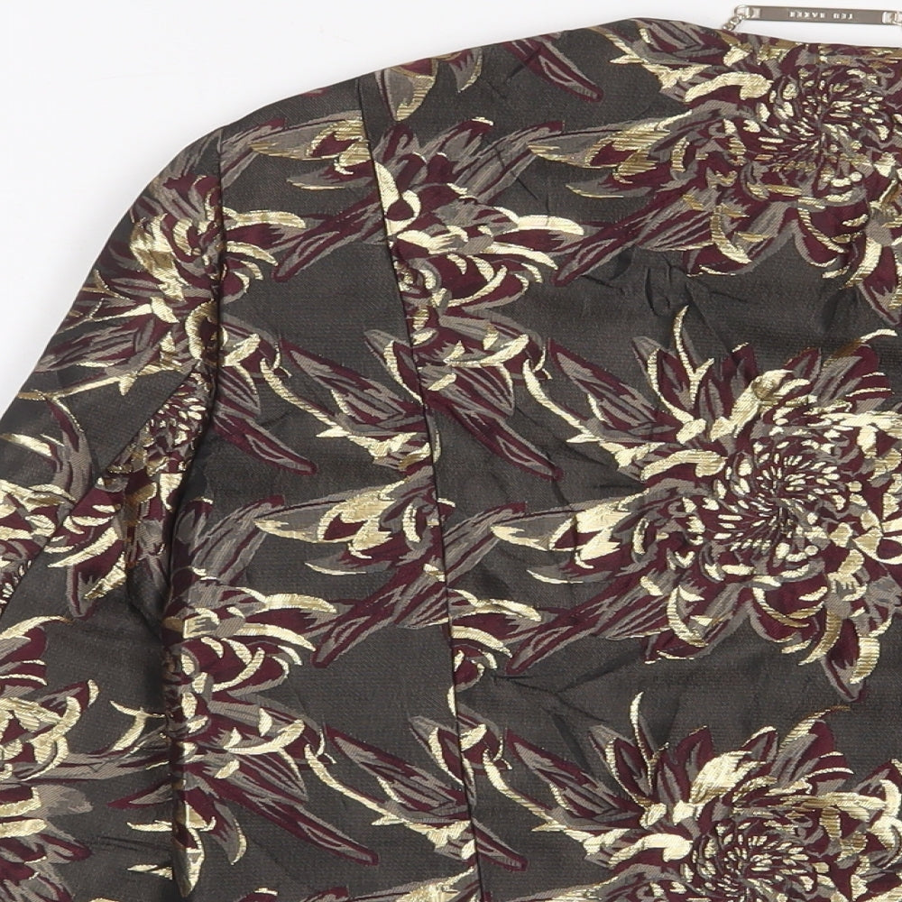 Ted Baker Womens Grey Floral Jacket Blazer Size S Hook & Eye
