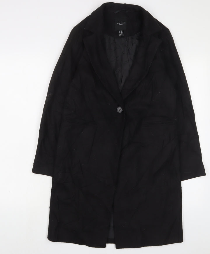 New Look Womens Black Overcoat Coat Size 4 Button