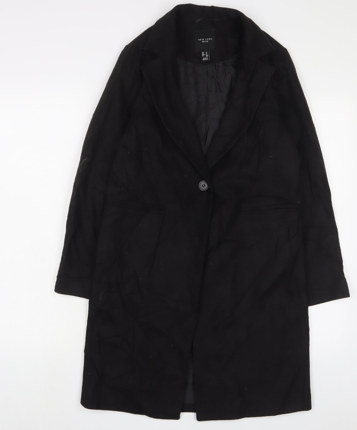 New Look Womens Black Overcoat Coat Size 4 Button