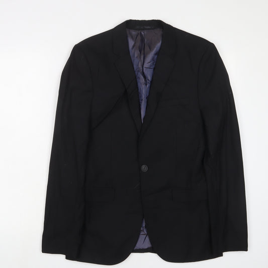 Topman Mens Black Polyester Jacket Suit Jacket Size 36 Regular