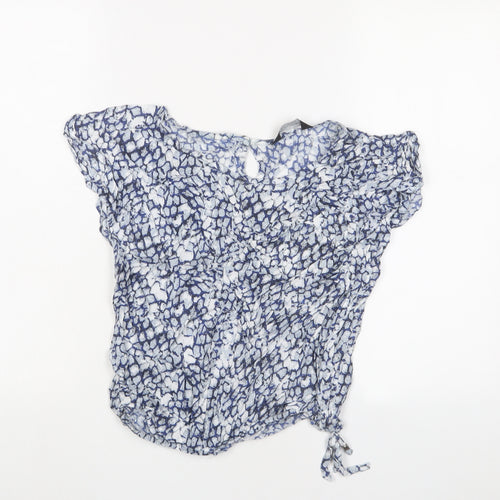 Dorothy Perkins Womens Blue Geometric Viscose Basic T-Shirt Size S Crew Neck