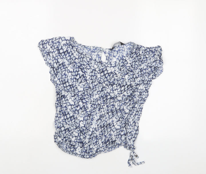 Dorothy Perkins Womens Blue Geometric Viscose Basic T-Shirt Size S Crew Neck