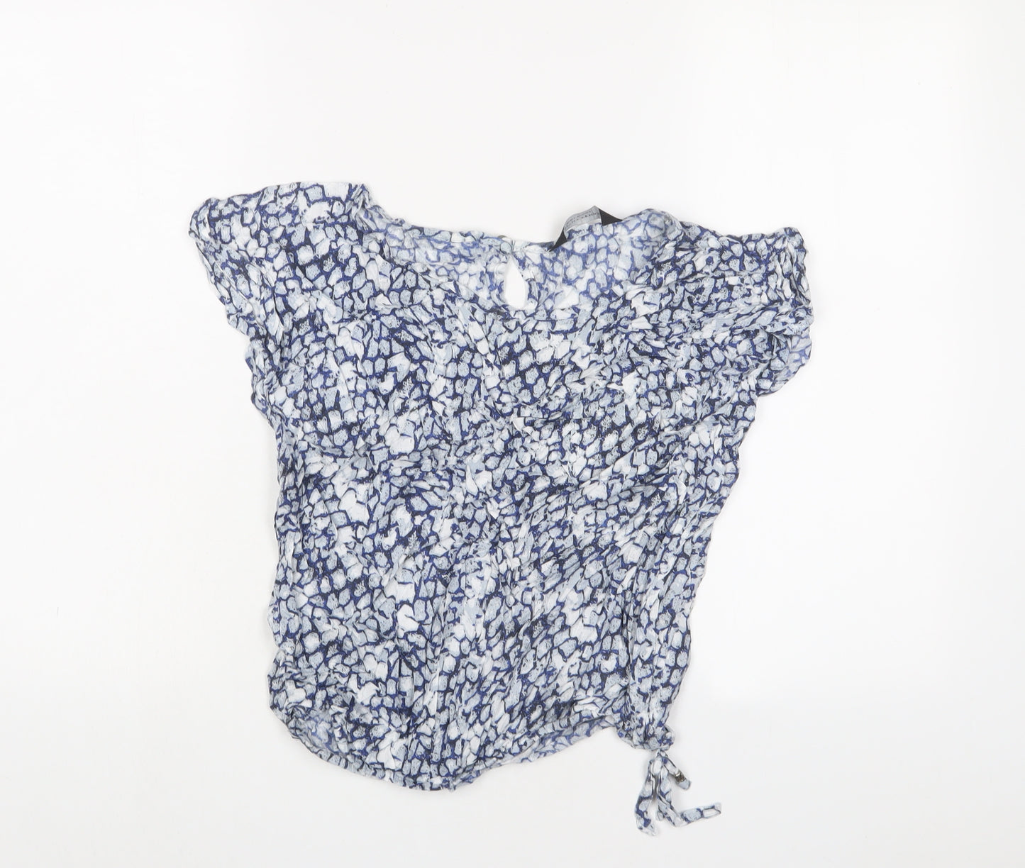 Dorothy Perkins Womens Blue Geometric Viscose Basic T-Shirt Size S Crew Neck