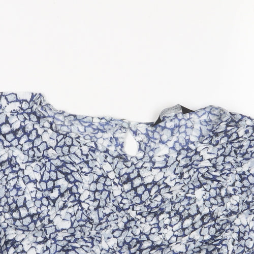 Dorothy Perkins Womens Blue Geometric Viscose Basic T-Shirt Size S Crew Neck