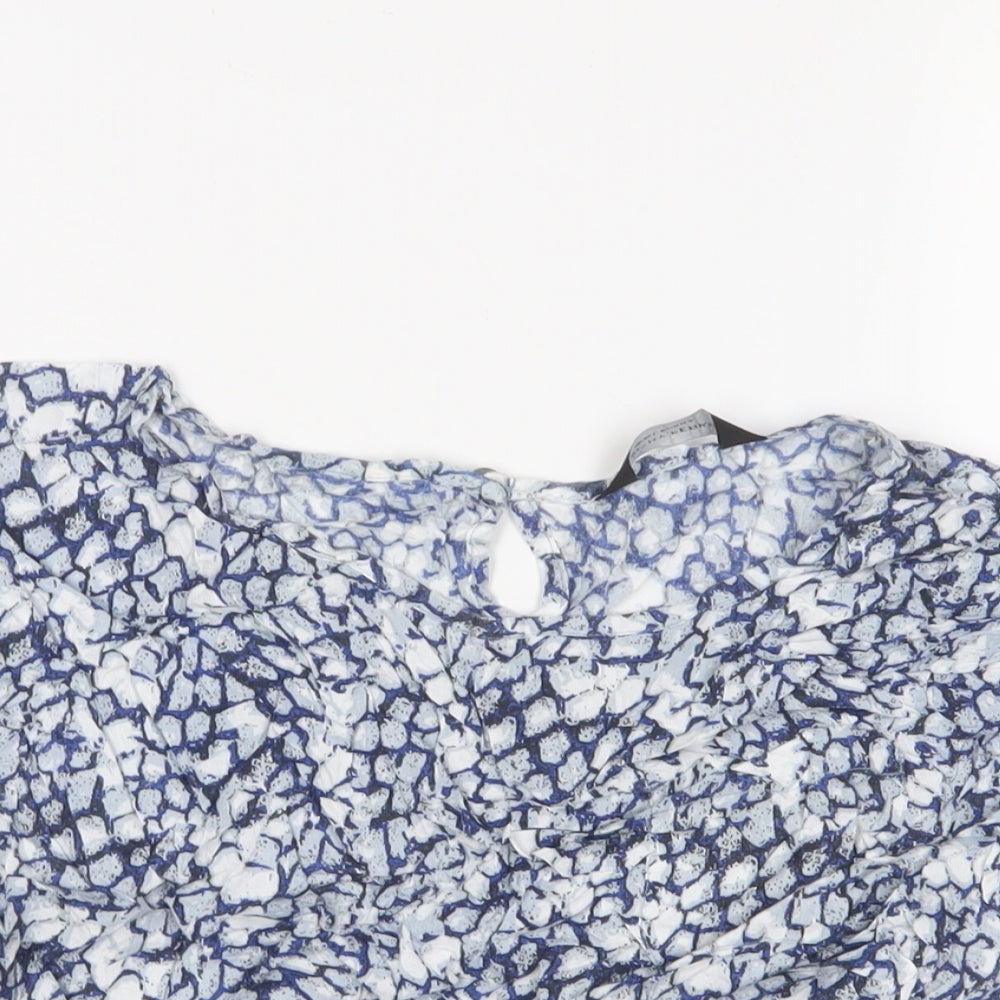 Dorothy Perkins Womens Blue Geometric Viscose Basic T-Shirt Size S Crew Neck