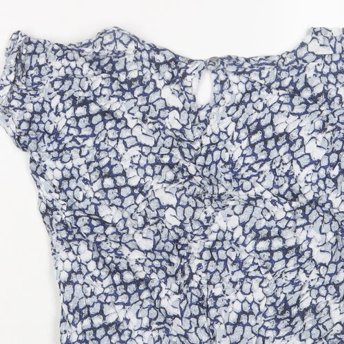 Dorothy Perkins Womens Blue Geometric Viscose Basic T-Shirt Size S Crew Neck