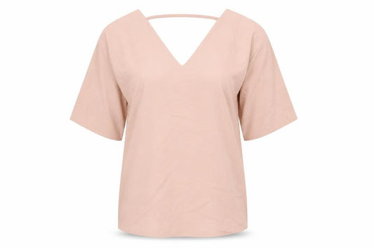 Front view of ASOS women’s pink polyester a-line, size UK 10, v-neck pullover