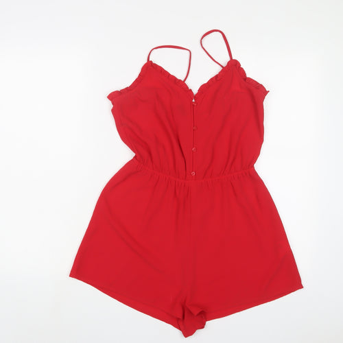 H&M Womens Red Polyester Playsuit One-Piece Size 8 L3 in Button