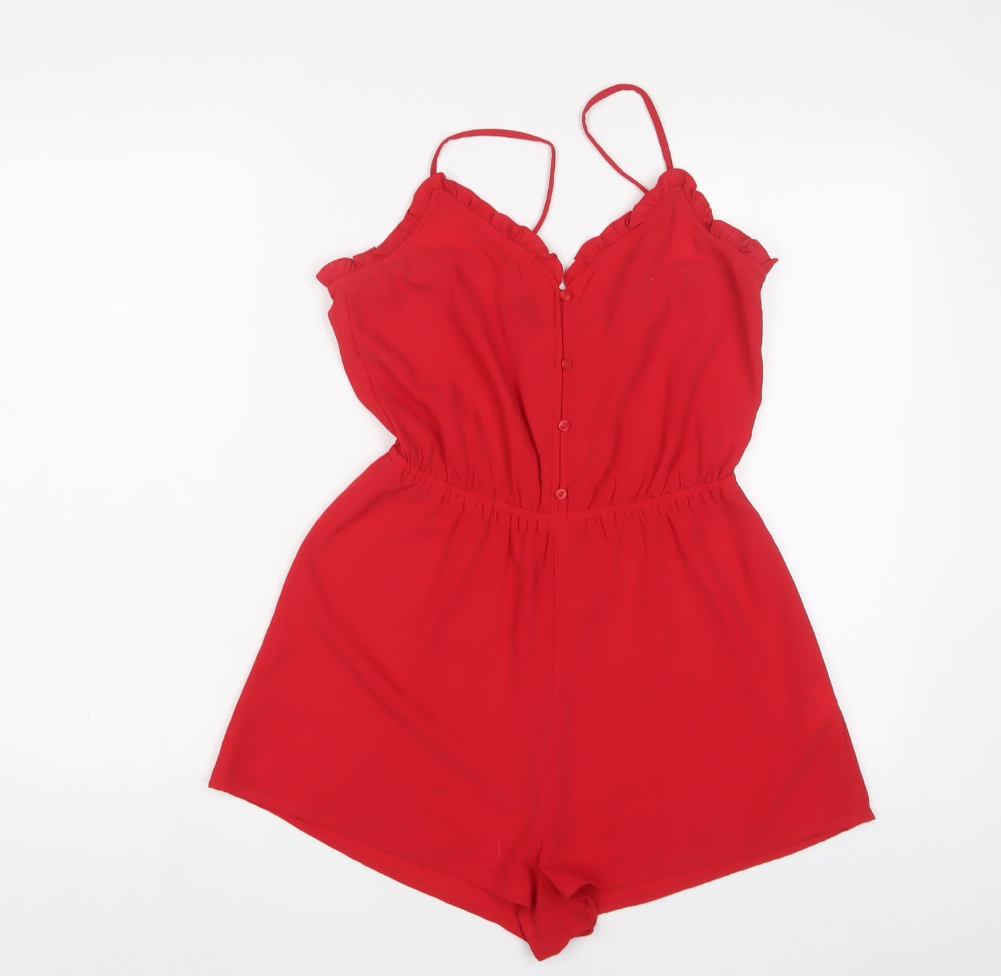 H&M Womens Red Polyester Playsuit One-Piece Size 8 L3 in Button