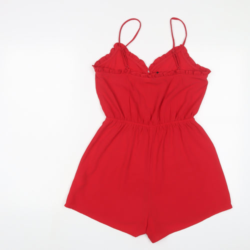 H&M Womens Red Polyester Playsuit One-Piece Size 8 L3 in Button