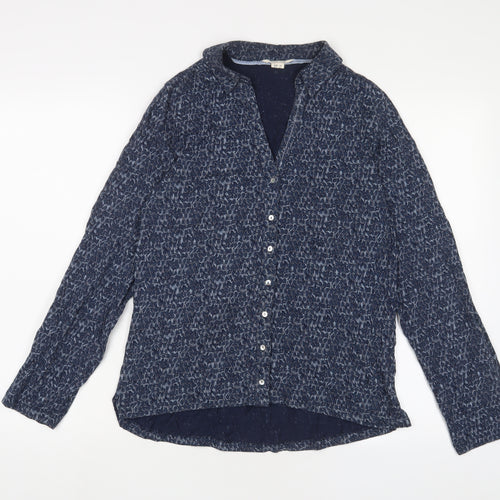 White Stuff Womens Blue Geometric Cotton Basic Button-Up Size 14 Collared