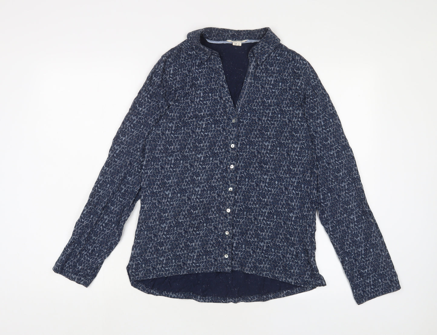 White Stuff Womens Blue Geometric Cotton Basic Button-Up Size 14 Collared