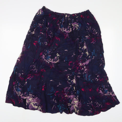 Classic Womens Purple Floral Viscose A-Line Skirt Size 18