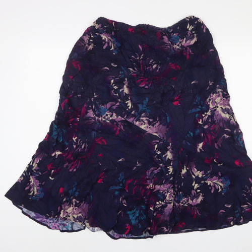 Classic Womens Purple Floral Viscose A-Line Skirt Size 18