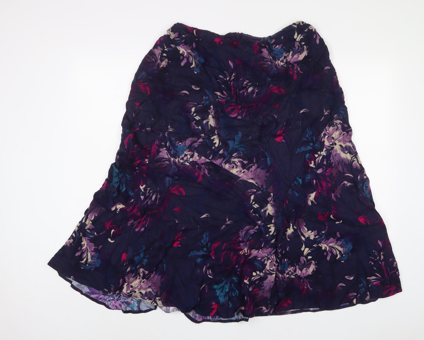 Classic Womens Purple Floral Viscose A-Line Skirt Size 18