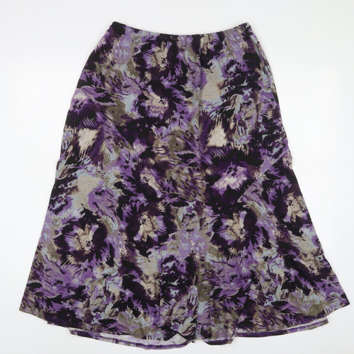 Marks and Spencer Womens Purple Floral Polyester A-Line Skirt Size 18