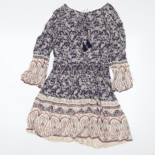 Springfield Womens Multicoloured Fair Isle Viscose A-Line Size 10 V-Neck Pullover - Keyhole neck
