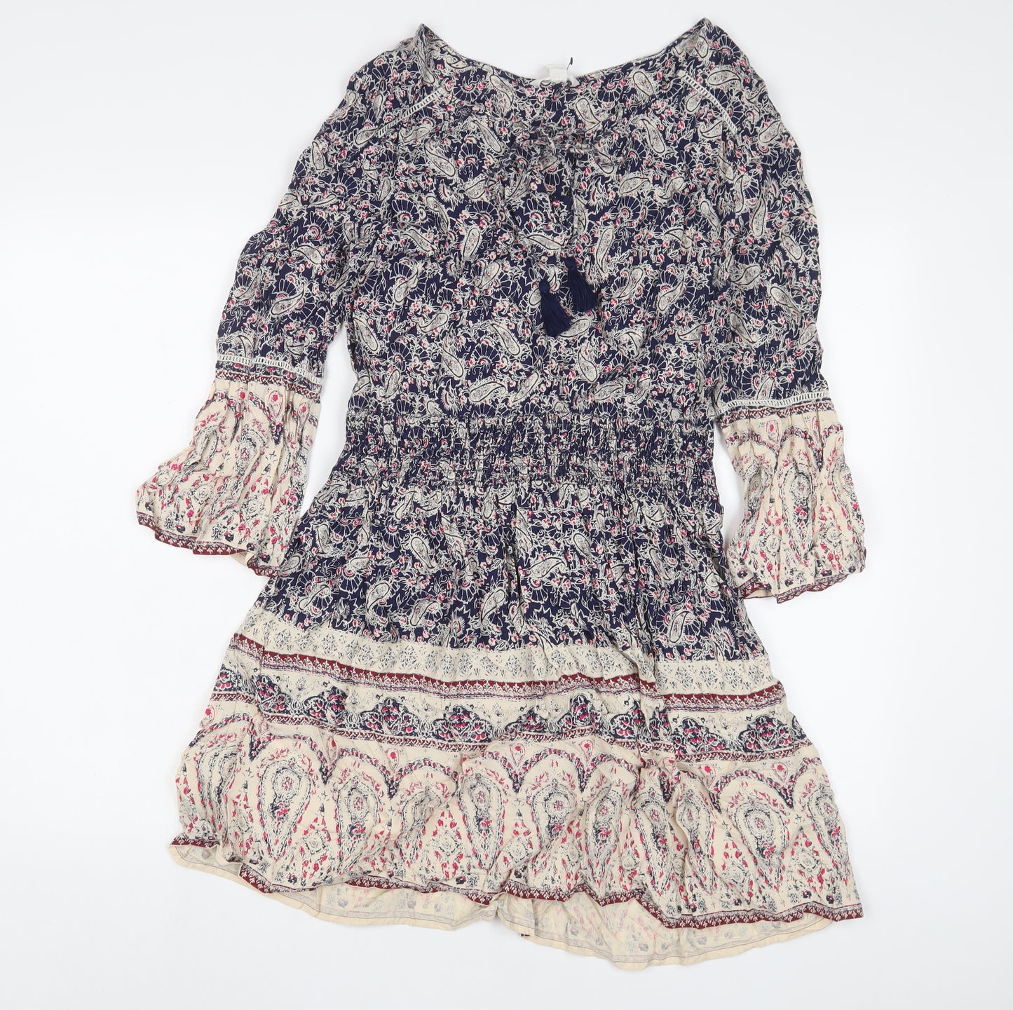 Springfield Womens Multicoloured Fair Isle Viscose A-Line Size 10 V-Neck Pullover - Keyhole neck