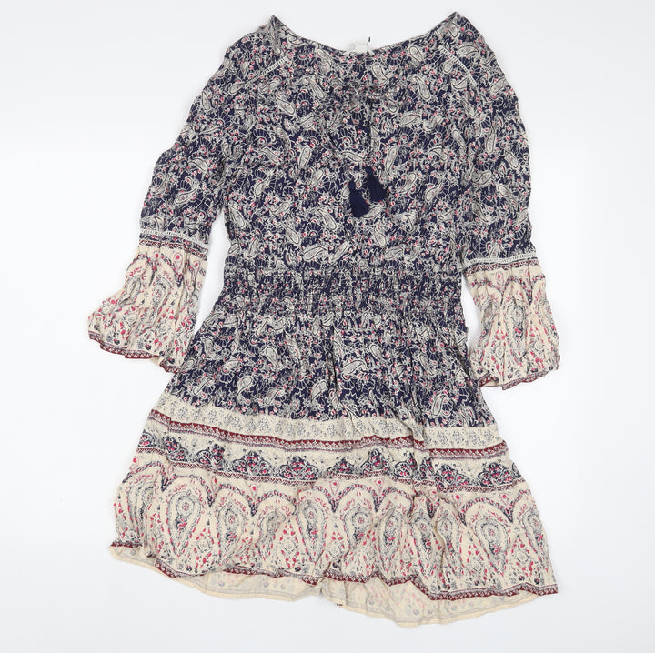 Springfield Womens Multicoloured Fair Isle Viscose A-Line Size 10 V-Neck Pullover - Keyhole neck