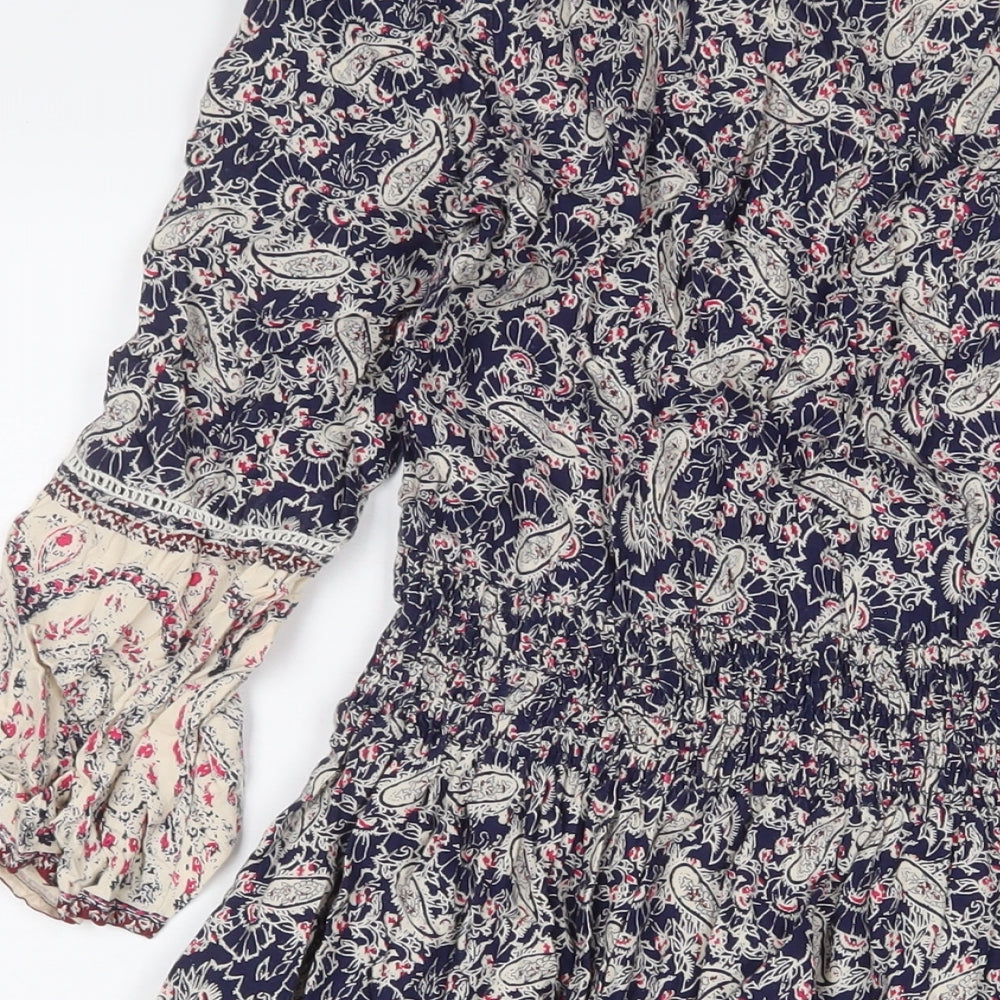 Springfield Womens Multicoloured Fair Isle Viscose A-Line Size 10 V-Neck Pullover - Keyhole neck