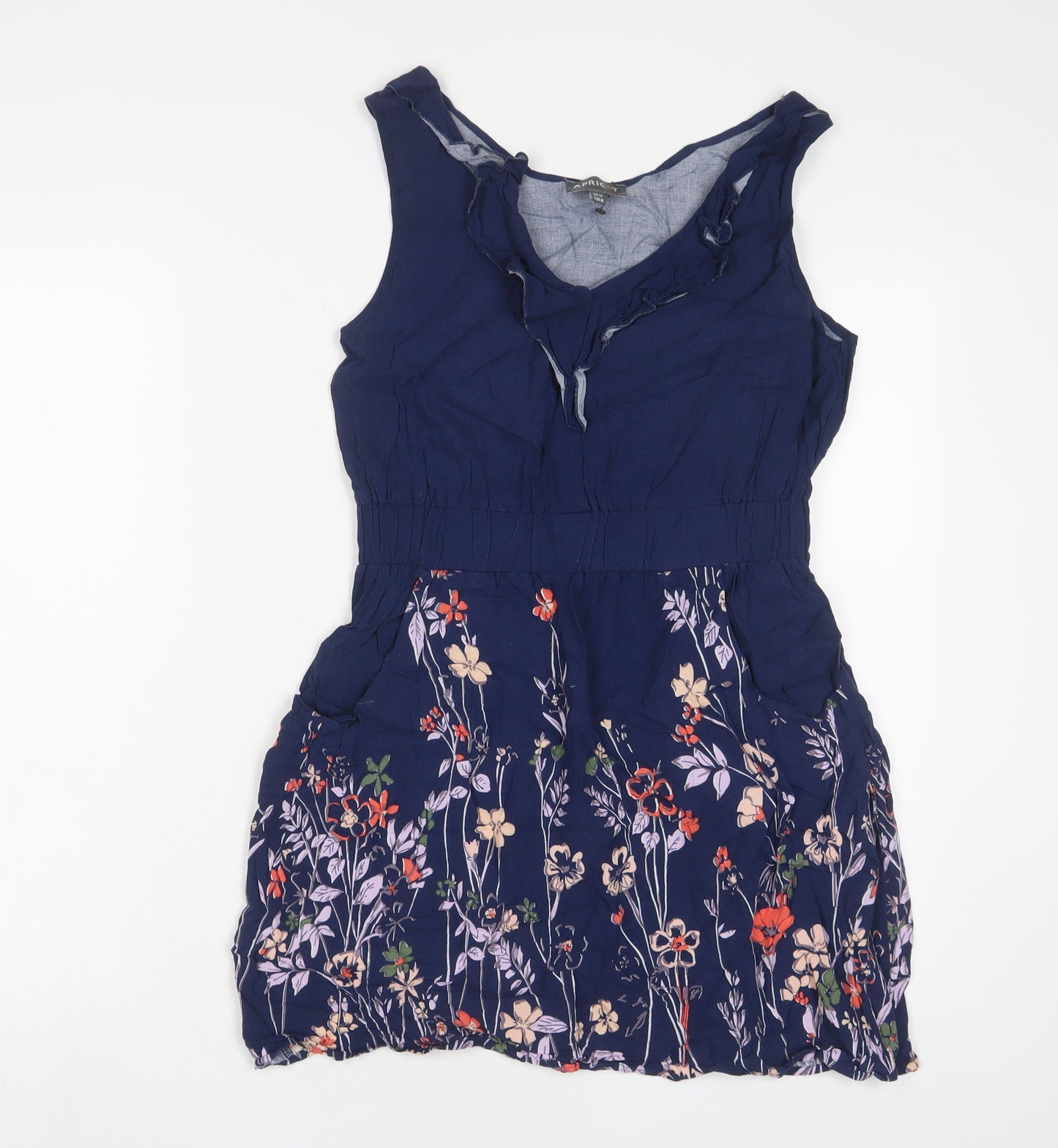 Apricot Womens Blue Floral Viscose A-Line Size 12 V-Neck Pullover