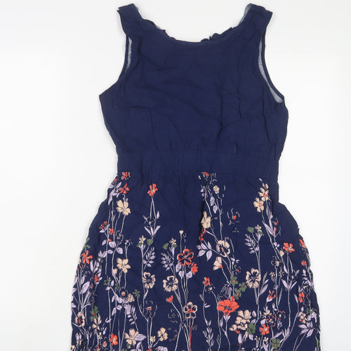 Apricot Womens Blue Floral Viscose A-Line Size 12 V-Neck Pullover