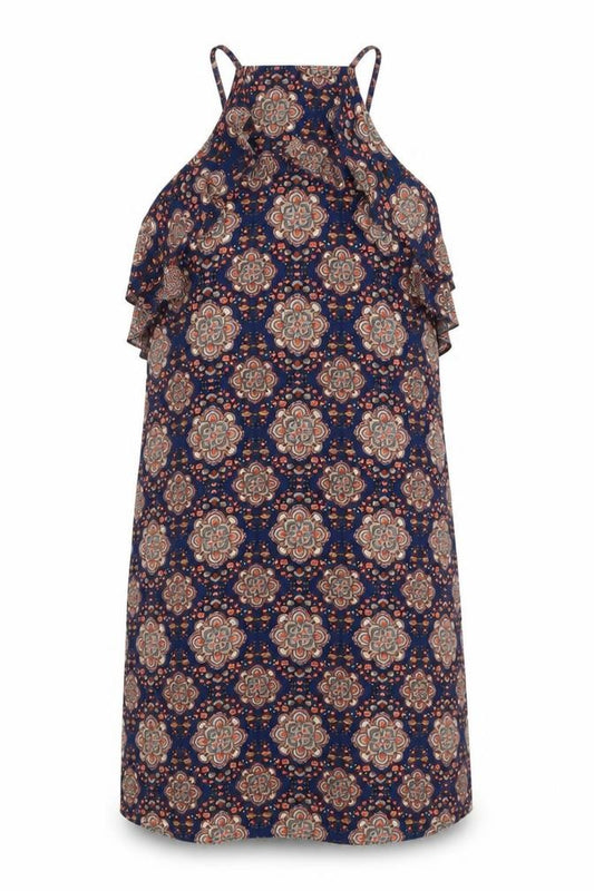 Front view of Hearts & Bows women’s multicoloured fair isle polyester a-line, size UK 10, v-neck pullover - cold shoudler