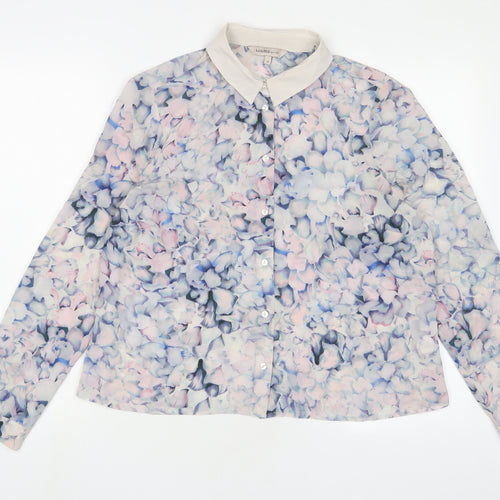 Limited Collection Womens Purple Floral Polyester Basic Button-Up Size 14 Collared