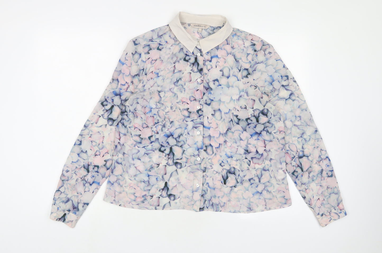 Limited Collection Womens Purple Floral Polyester Basic Button-Up Size 14 Collared