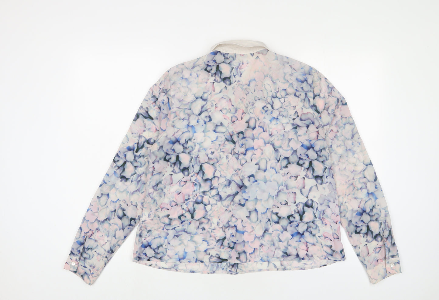 Limited Collection Womens Purple Floral Polyester Basic Button-Up Size 14 Collared