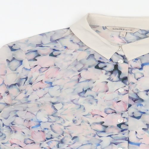 Limited Collection Womens Purple Floral Polyester Basic Button-Up Size 14 Collared