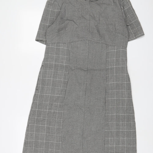 NEXT Womens Grey Plaid Polyester Sheath Size 14 Boat Neck Zip