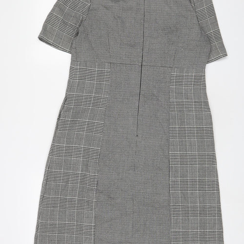 NEXT Womens Grey Plaid Polyester Sheath Size 14 Boat Neck Zip