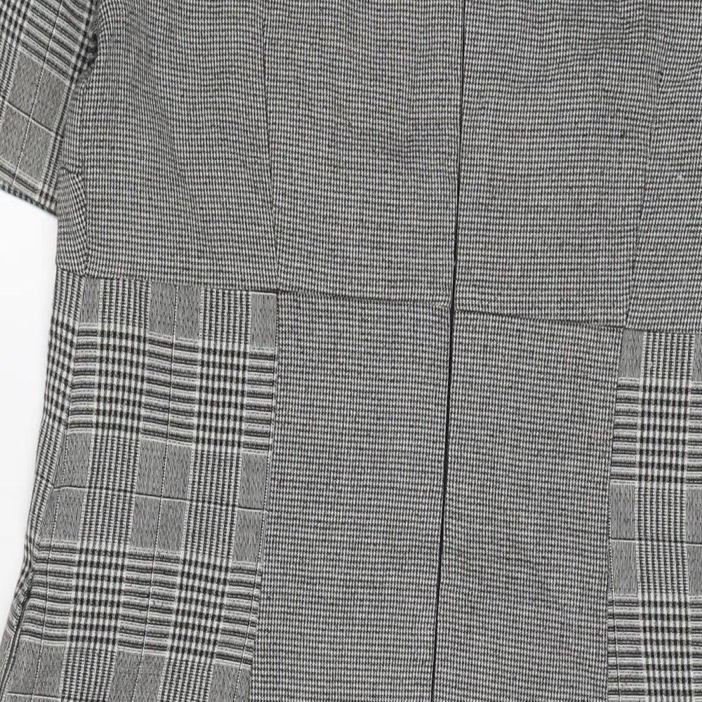 NEXT Womens Grey Plaid Polyester Sheath Size 14 Boat Neck Zip