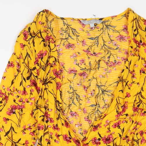 Red Herring Womens Yellow Floral Viscose Wrap Dress Size 10 V-Neck Tie