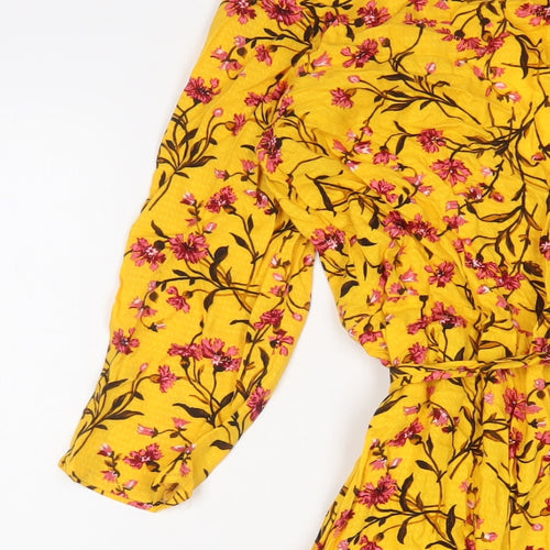 Red Herring Womens Yellow Floral Viscose Wrap Dress Size 10 V-Neck Tie