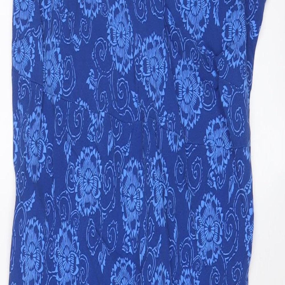 BHS Womens Blue Fair Isle Viscose A-Line Size 14 Scoop Neck Pullover