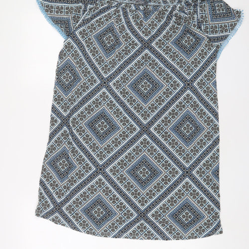 Principles Womens Blue Geometric Viscose A-Line Size 16 Boat Neck Pullover