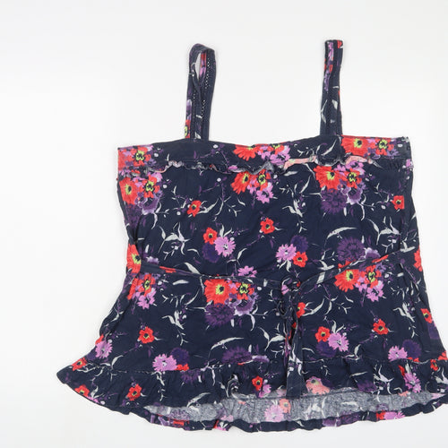 Marks and Spencer Womens Purple Floral Cotton Basic Tank Size 18 Square Neck - Embroidered