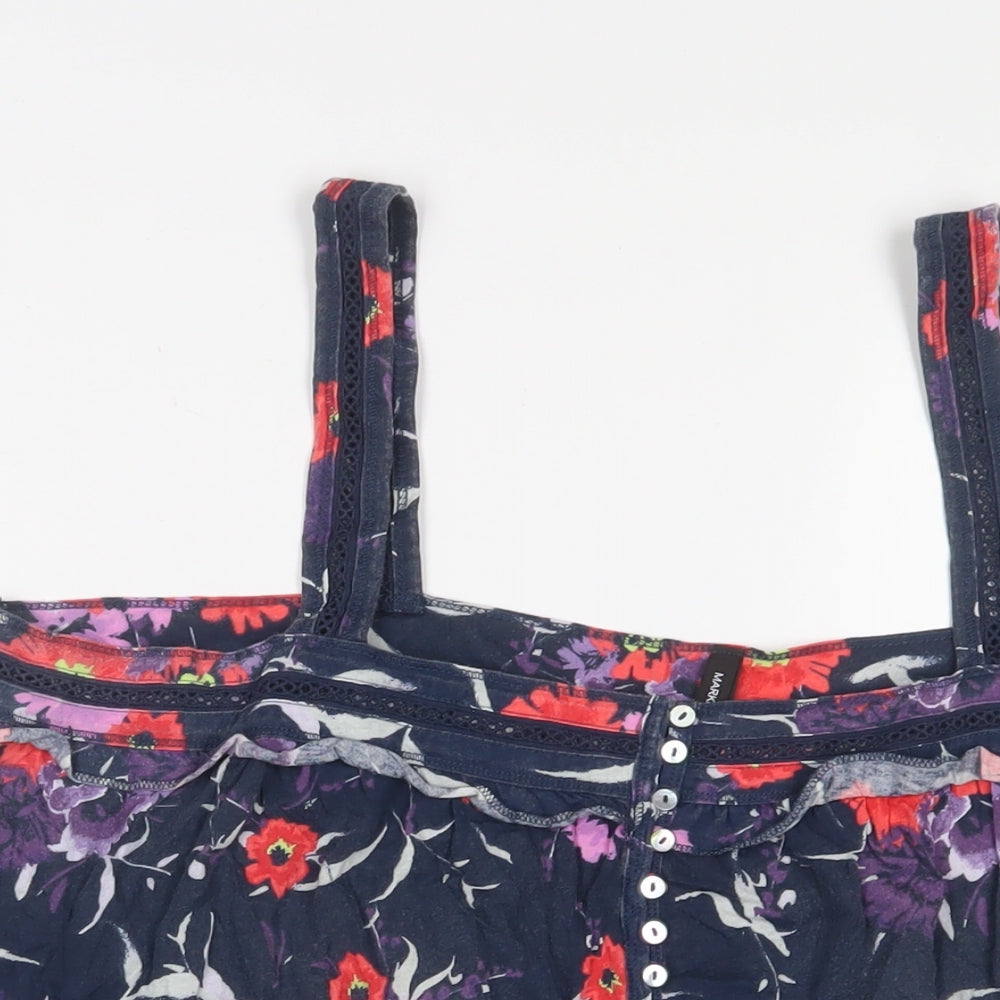 Marks and Spencer Womens Purple Floral Cotton Basic Tank Size 18 Square Neck - Embroidered