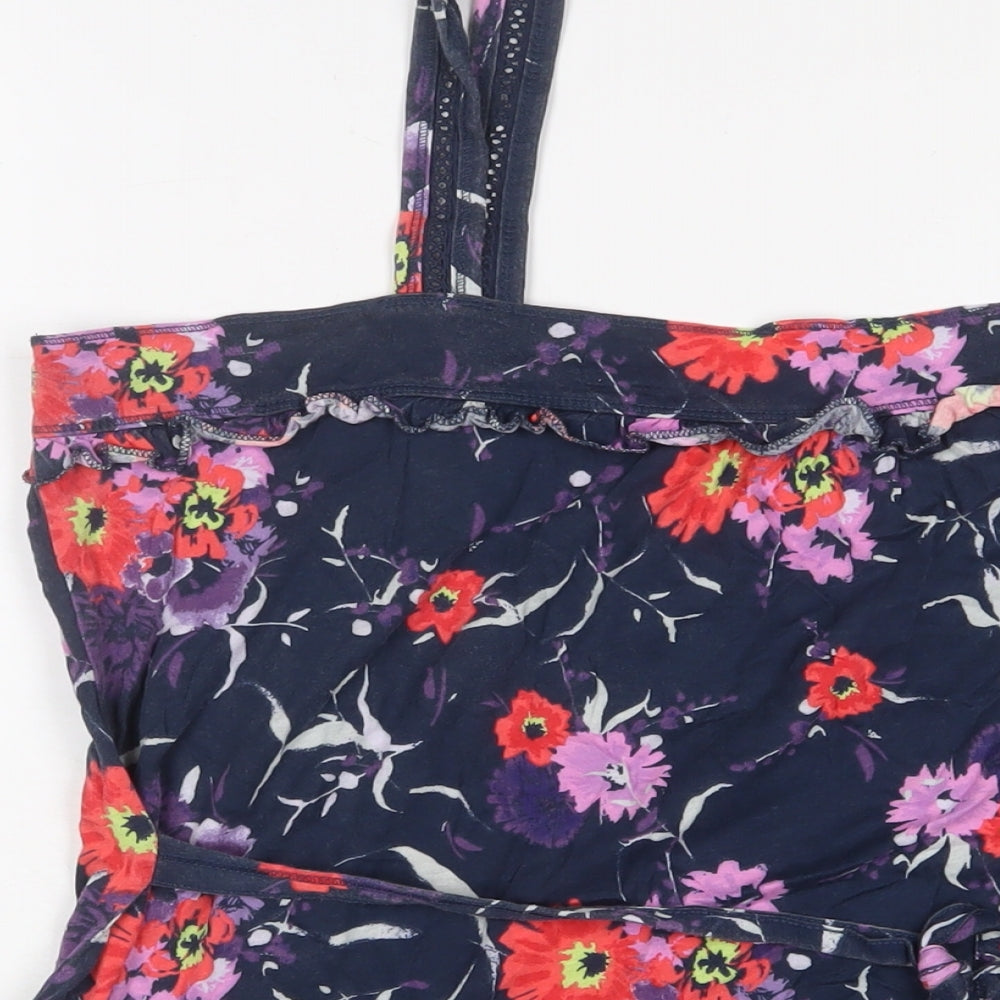 Marks and Spencer Womens Purple Floral Cotton Basic Tank Size 18 Square Neck - Embroidered