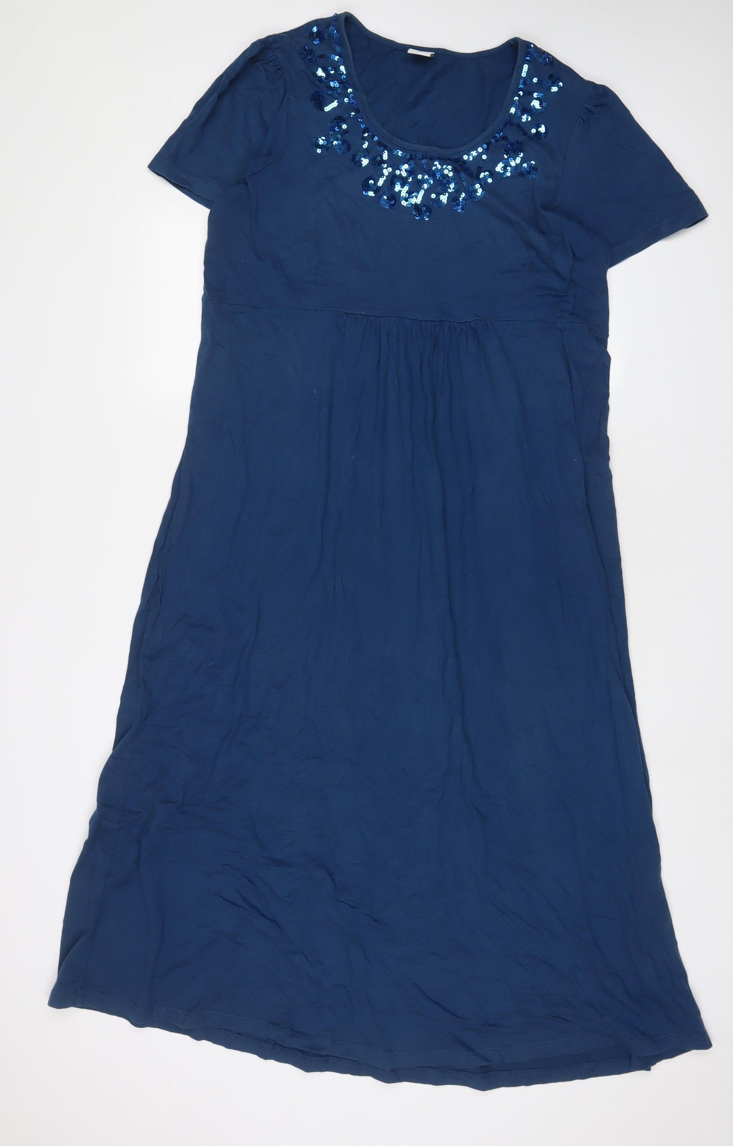 Cotton Traders Womens Blue Cotton A-Line Size 20 Scoop Neck Pullover - Sequins