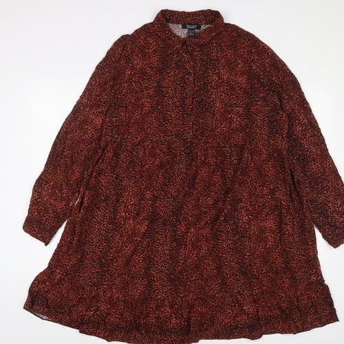 NEXT Womens Brown Animal Print Viscose A-Line Size 16 Collared Button