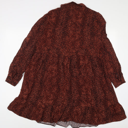 NEXT Womens Brown Animal Print Viscose A-Line Size 16 Collared Button