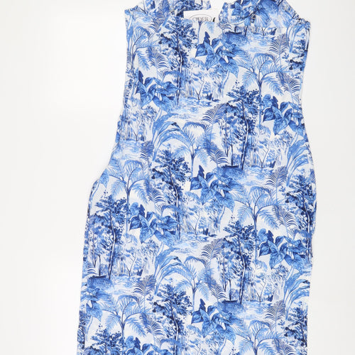 Cider Womens Blue Geometric Polyester A-Line Size XL V-Neck Zip