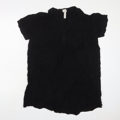H&M Womens Black Viscose Basic T-Shirt Size M V-Neck