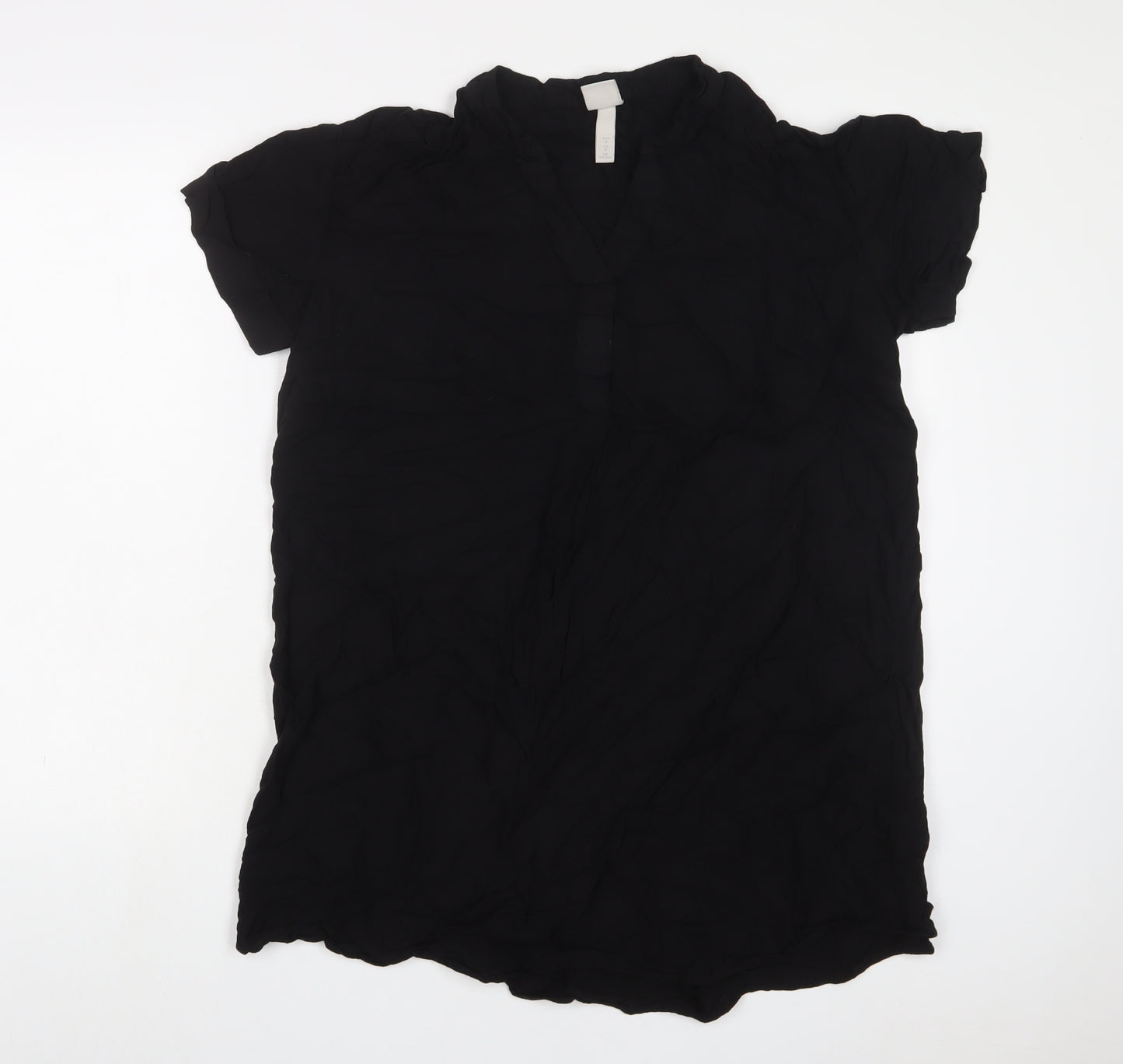 H&M Womens Black Viscose Basic T-Shirt Size M V-Neck